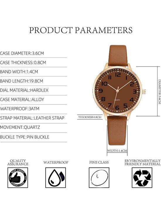 Womens All Brown Analog Case Quartz Fashion Leather Mesh Strap Round Wrist Watch main image 2